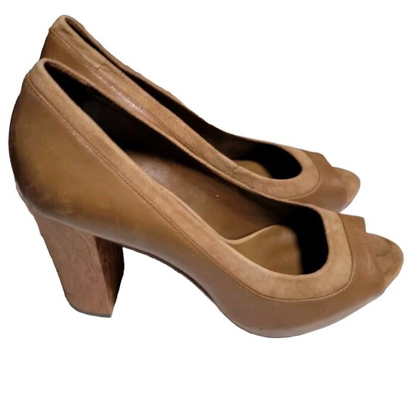 Banana Republic Shoes Women Brown Taupe Leather Suede  Open Toe Pump Heels Sz 10 - Picture 3 of 6